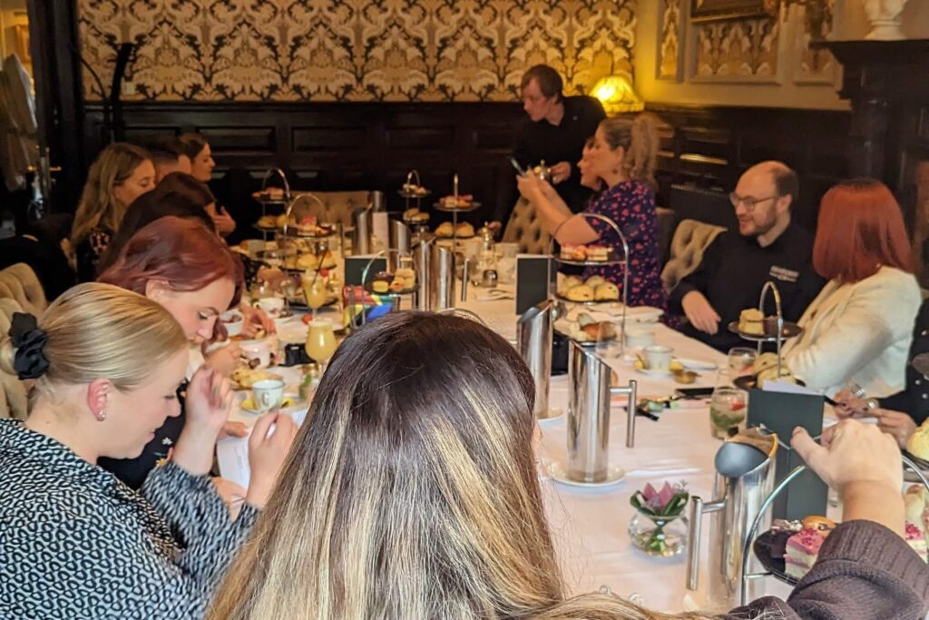 Looking down the afternoon tea table for a blogger event at the bonham edinburgh