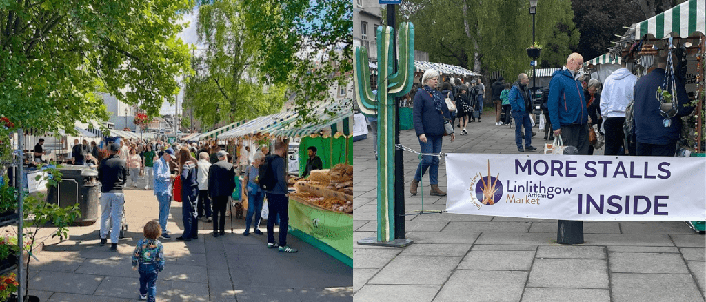 Busy stalls at Linlithgow Artisan Market, close to Edinburgh