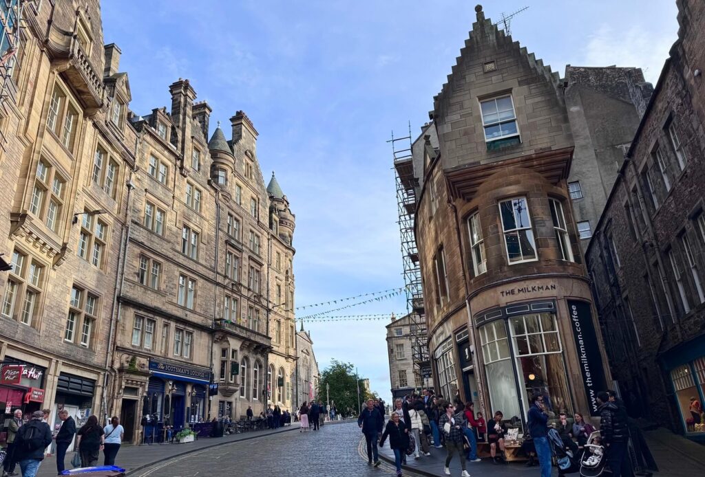 cockburn street with the milman cafe on the right facing up towards the royal mile in edinburgh